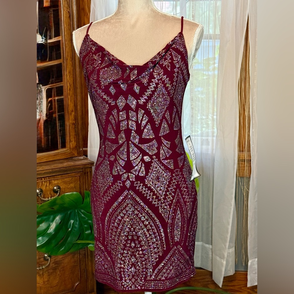 Jump Apparel Drape Front Glitter Bodycon Dress